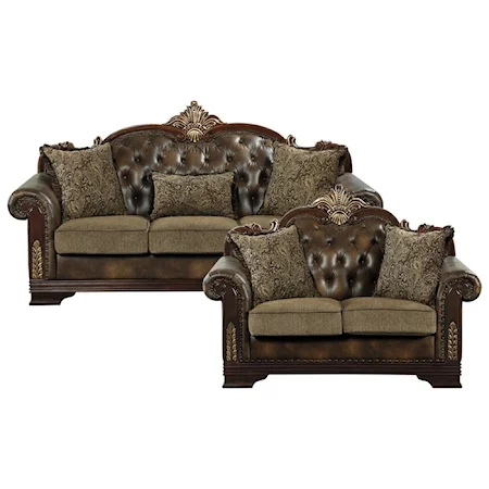 Traditional 2-Piece Living Room Set with Button Tufting and Nailhead Trimming