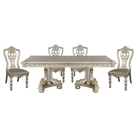 Traditional 5-Piece Dining Set with Gold Tipping and Detailed Carvings