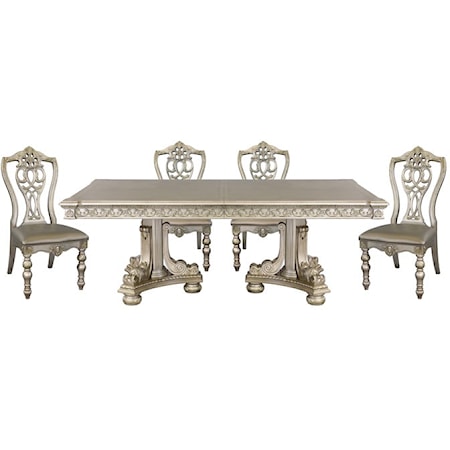 Traditional 5-Piece Dining Set with Gold Tipping and Detailed Carvings