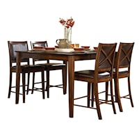 Transitional 5-Piece Counter Height Dining Set with X-Back Design and Upholstered Seats