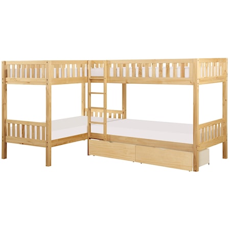 Corner Bunk Bed with Storage Boxes