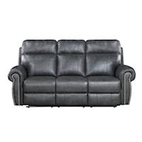 Transitional Dual Reclining Sofa with Nailhead Trimming and USB Ports