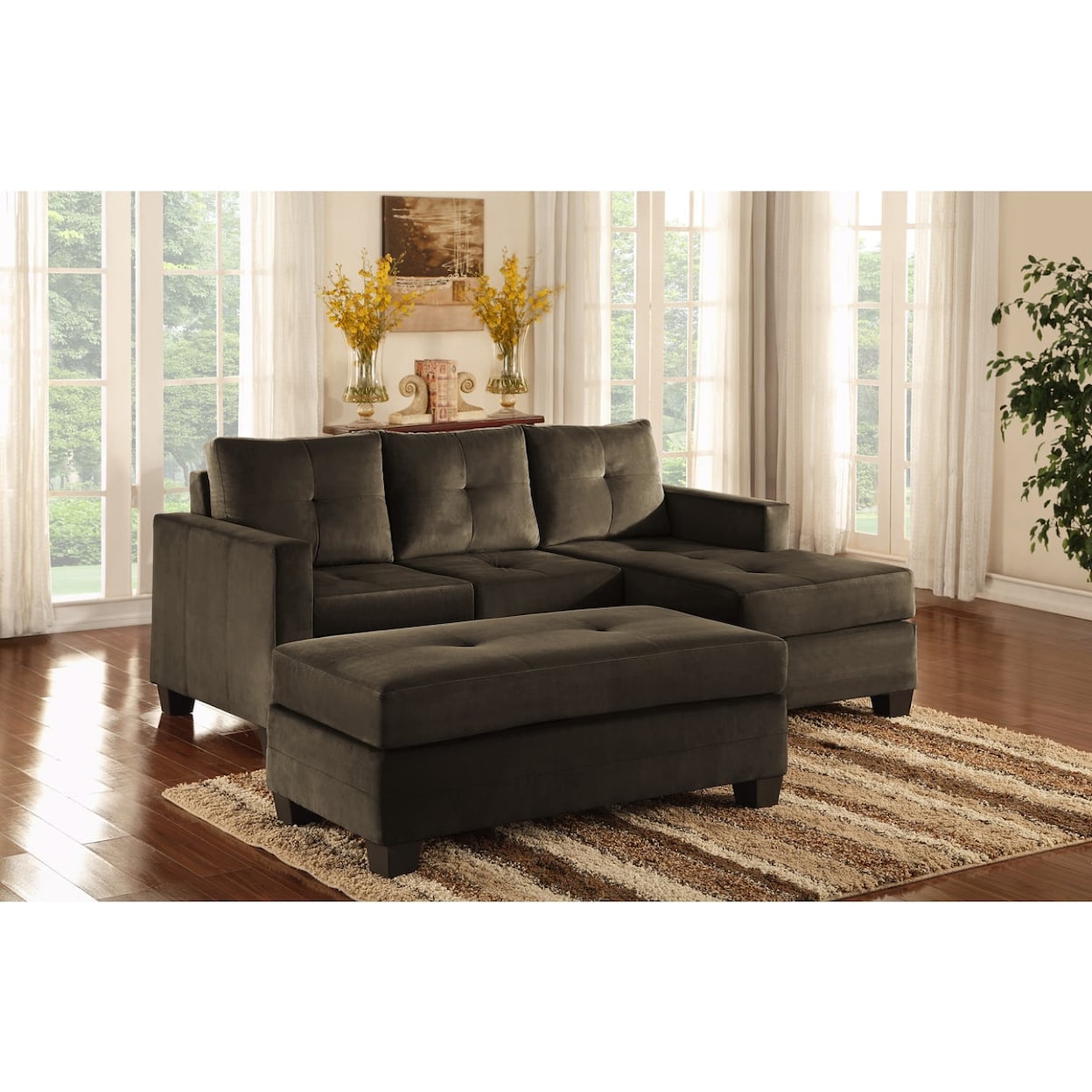 Homelegance Furniture Homelegance 2-Piece Reversible Sofa Chaise with Ottoman