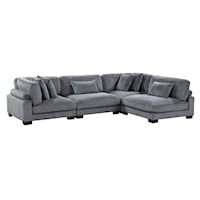 Casual 4-Piece Modular L-Shaped Sectional with Exposed Feet
