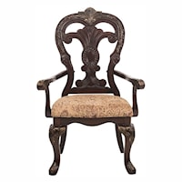 Traditional Dining Arm Chair with Upholstered Seat and Ornate Detailing