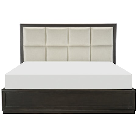 Contemporary King Platform Bed with Upholstered Headboard