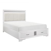 Glam California King Panel Bed with Upholstered Headboard & Storage Footboards
