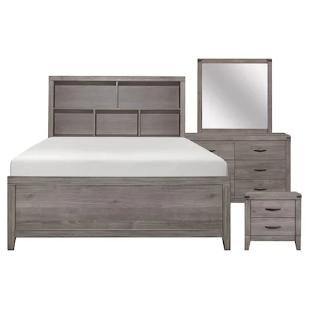 Contemporary 4-Piece Queen Bedroom Set with Bookcase Headboard