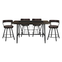 Industrial 5-Piece Counter Height Dining Set with Wine Rack