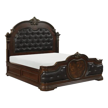 Traditional Upholstered Queen Bed with Carved Moldings