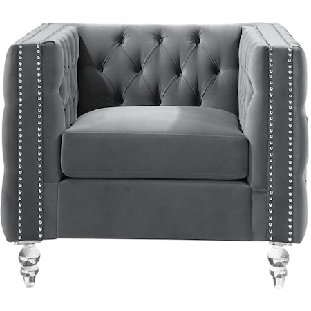 Glam Button-Tufted Stationary Chair with Nail-Head Trim