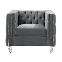 Glam Button-Tufted Stationary Chair with Nail-Head Trim