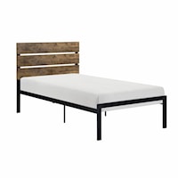 Rustic Twin Platform Bed with Metal Frame
