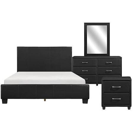 Contemporary 4-Piece Upholstered Queen Bedroom Set with Panel Headboard