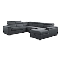 Transitional 4-Piece Sectional with Adjustable Headrests, Pull-out Bed and Right Chaise with Hidden Storage