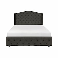 Transitional California King Bed with Button-Tufted Headboard