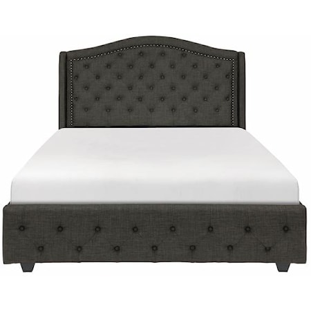 Transitional California King Bed with Button-Tufted Headboard