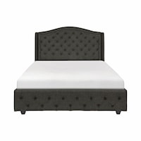 Transitional Queen Bed with Button-Tufted Headboard