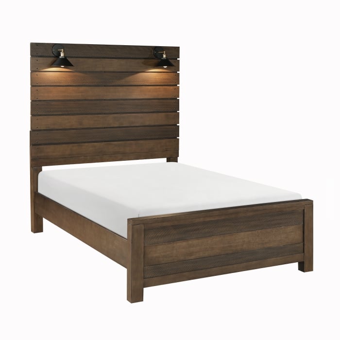 Queen Slat Bed with LED Lamps