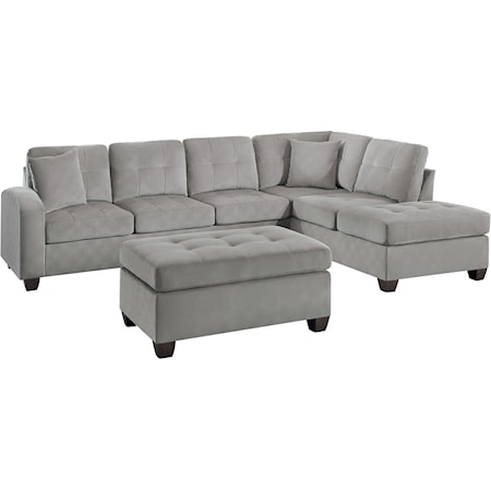 3-Piece Reversible Sectional with Ottoman