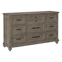 Transitional Nine-Drawer Dresser with Turned Legs