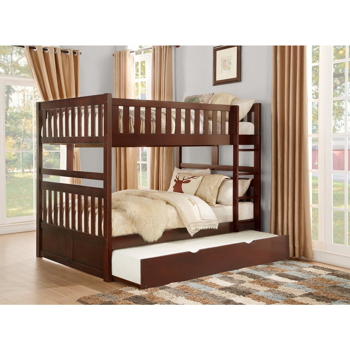 Full/Full Bunk Bed with Twin Trundle