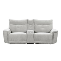 Contemporary Power Double Reclining Love Seat with Center Console, Power Headrests and USB Ports