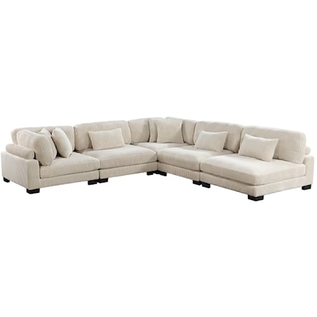 Casual 5-Piece Modular L-Shape Sectional with Block Legs