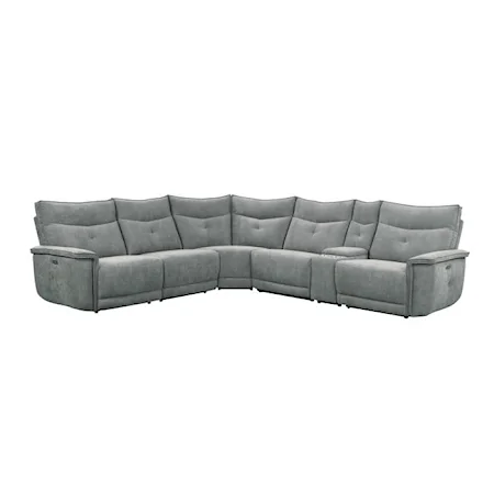 Transitional 6-Piece Modular Power Reclining Sectional with Power Headrests and USB Ports