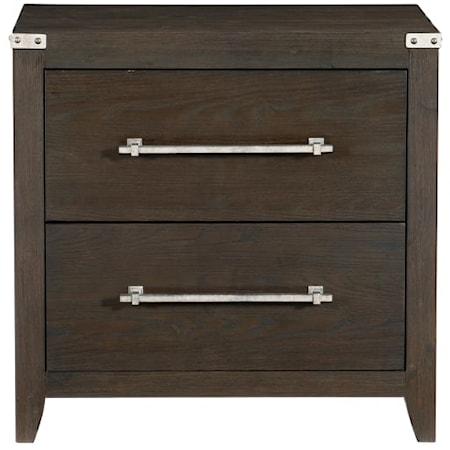 Contemporary 2-Drawer Nightstand with Metal Accents