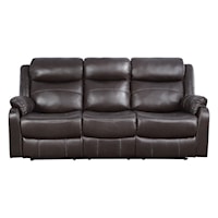 Transitional Double Lay Flat Reclining Sofa with Center Drop-Down Cup Holders