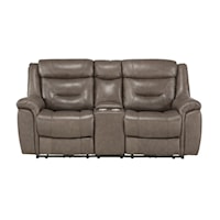 Transitional Power Double Reclining Loveseat with Center Console, Power Headrests and USB Ports