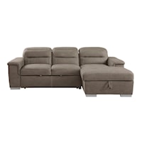 Contemporary 2-Piece Sectional with Adjustable Headrests, Pull-out Bed and Right Chaise with Hidden Storage