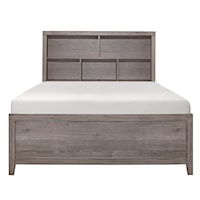 Contemporary Queen Panel Bed with Storage Headboard