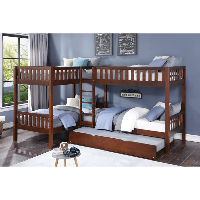 Homelegance Rowe Corner Bunk Bed with Twin Trundle