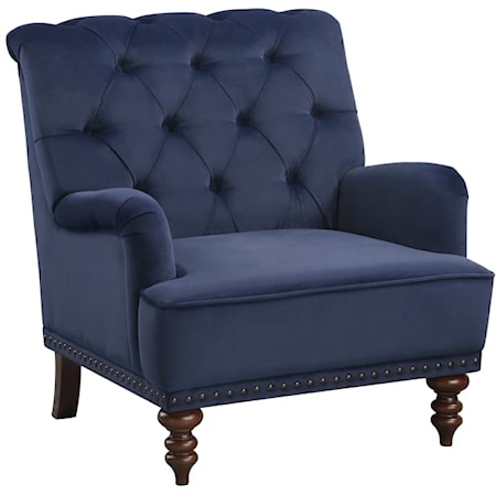 Tufted Accent Chair W/Nailheads, Dark Blue