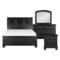 Transitional 4-Piece Queen Bedroom Set with Sleigh Bed and Storage Footboard