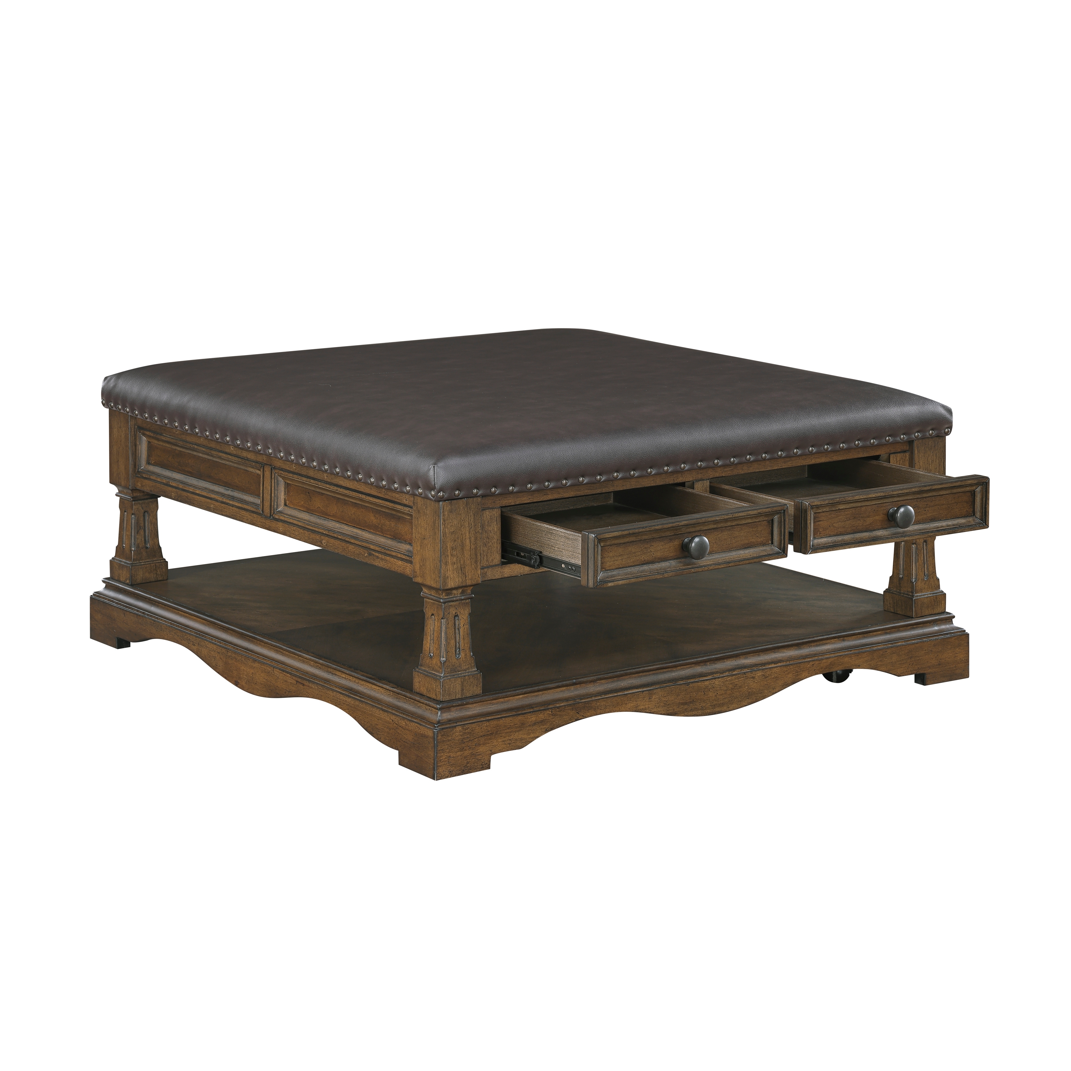 Homelegance Rochester 39" Sq. Faux-Leather Top Cocktail Table