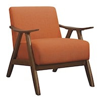 Mid-Century Modern Upholstered Accent Chair with Exposed Wood Arms