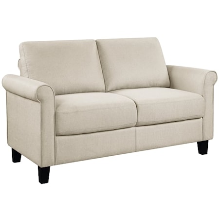 Transitional Loveseat with Rolled Arms