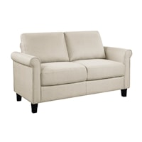 Transitional Loveseat with Rolled Arms