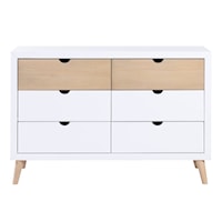 Casual 6-Drawer Bedroom Dresser with Splayed Legs