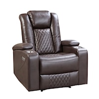 Transitional Power Reclining Chair with Power Headrest, Cup Holders, and Storage Arms