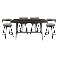 Industrial 5-Piece Counter Height Swivel Dining Set with Wine Rack