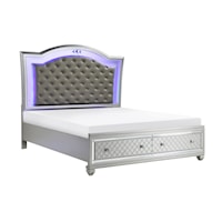 Glam California King Platform Bed with Footboard Storage