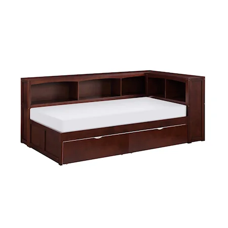 Transitional Twin Bookcase Corner Bed with Storage Boxes