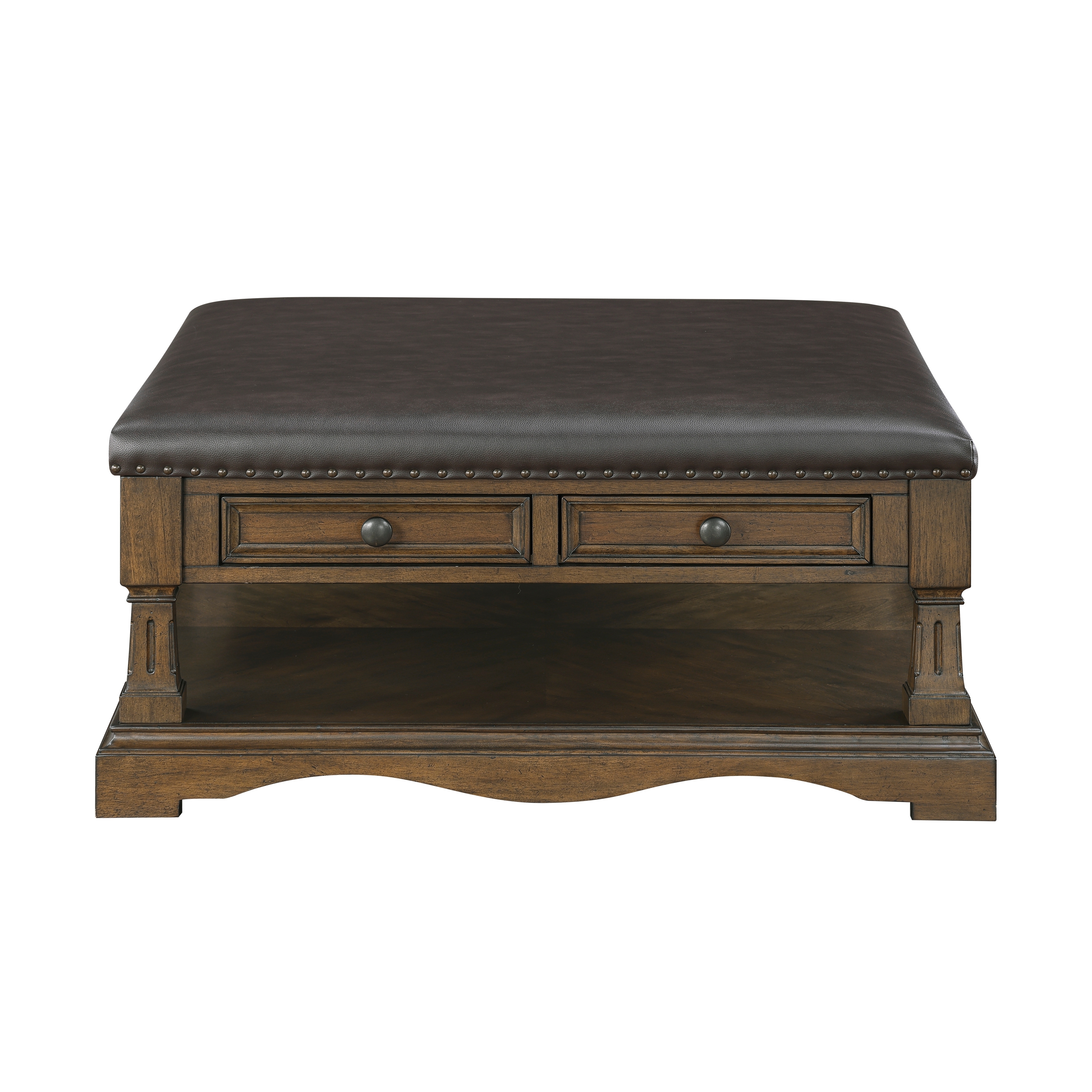 Homelegance Rochester 39" Sq. Faux-Leather Top Cocktail Table