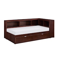 Transitional Corner Twin Bed with Trundle and Bookcase