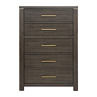 Contemporary 5-Drawer Chest with Gold Finished Hardware