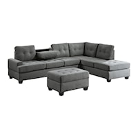 Transitional 2-Piece Reversible Sectional with Drop-Down Cup Holders and Storage Ottoman